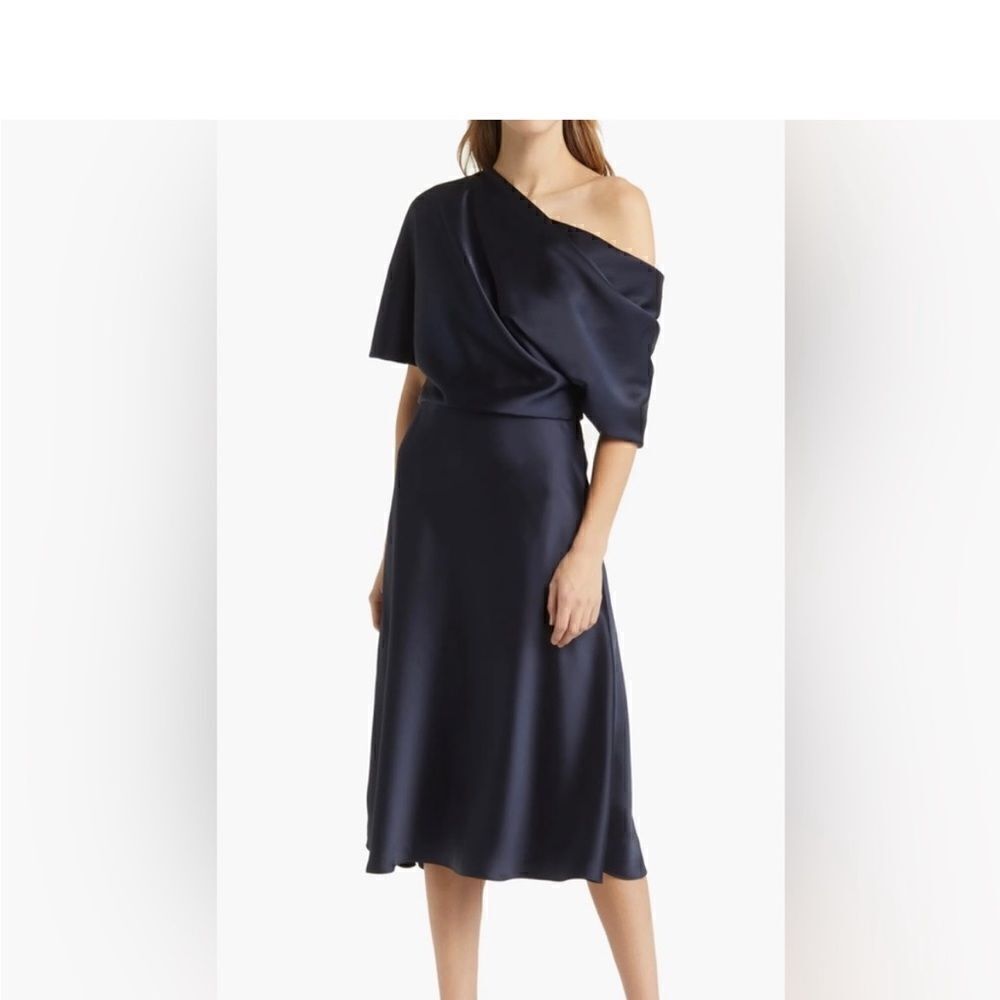 Amsale | Draped Satin Midi Dress Nwt $385